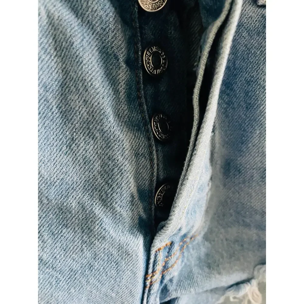 Levi’s 501 Distressed Denim Shorts High Rise Light Wash Cutoff 25 - Picture 8 of 10